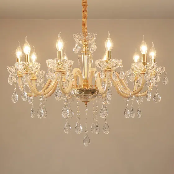 Iron Glass Candle Crystal Chandelier in Iron and Crystal and Glass, product photograph