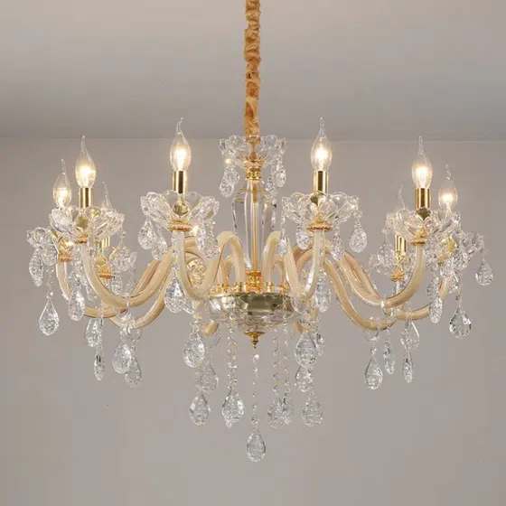 Iron Glass Candle Crystal Chandelier in Iron and Crystal and Glass, detail view