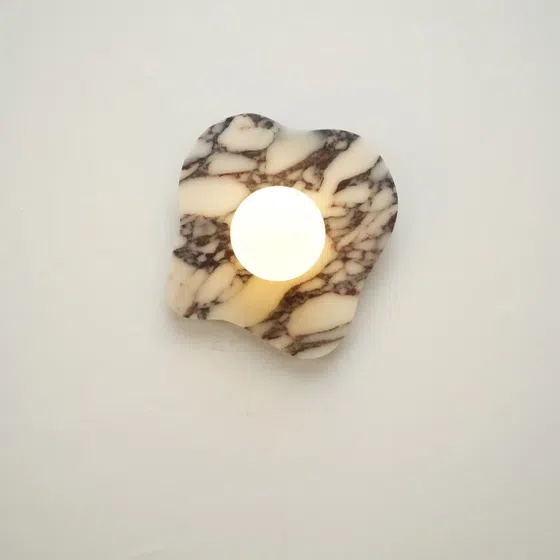 H29cm Irregular Marble LED Wall Lamp in Hardware and Bulgari Stone, installed view