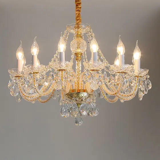 K9 Crystal Clear Gold Chandelier in Iron and Crystal and Glass, product photograph