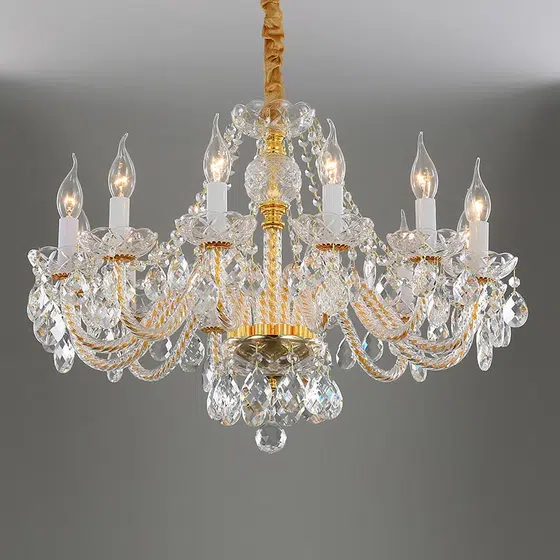 K9 Crystal Clear Gold Chandelier in Iron and Crystal and Glass, detail view
