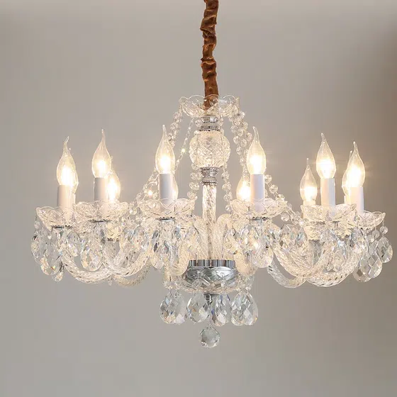 K9 Crystal Clear Gold Chandelier in Iron and Crystal and Glass, installed view