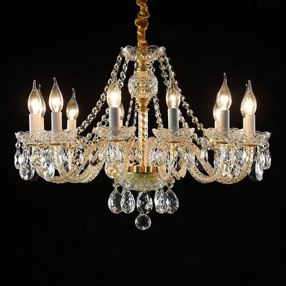K9 Crystal Clear Gold Chandelier in Iron and Crystal and Glass, scale view