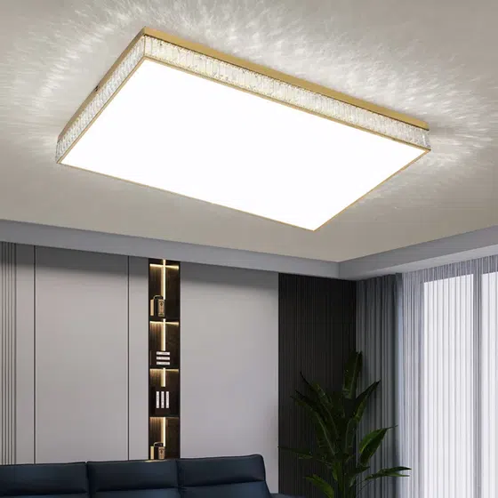 K9 Crystal Gold Ceiling Lamp in Stainless Steel and K9 Crystal and Acrylic, product photograph