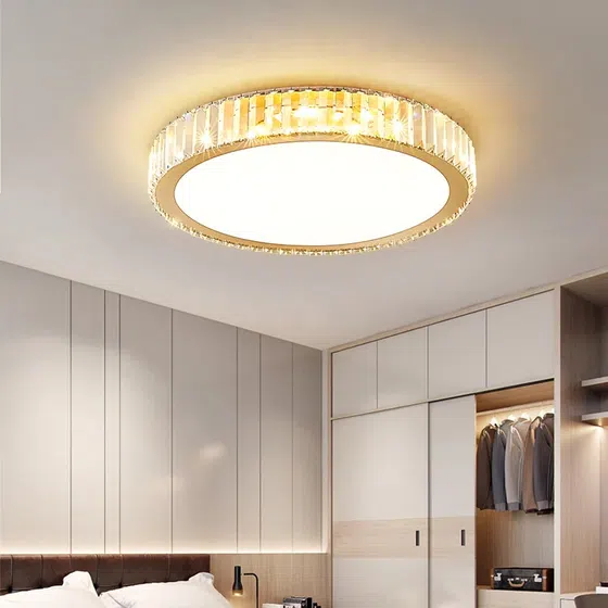 K9 Crystal Round Square Flower Ceiling Lamp in Stainless Steel and Crystal and Acrylic, installed view