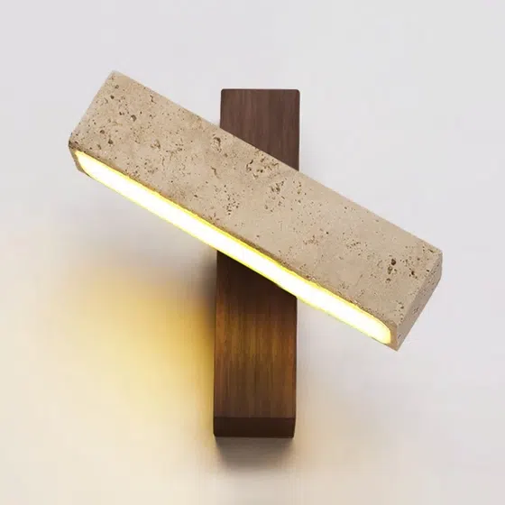 L20cm Cuboid Stone Reading LED Wall Light in Wood and Yellow Travertine, scale view