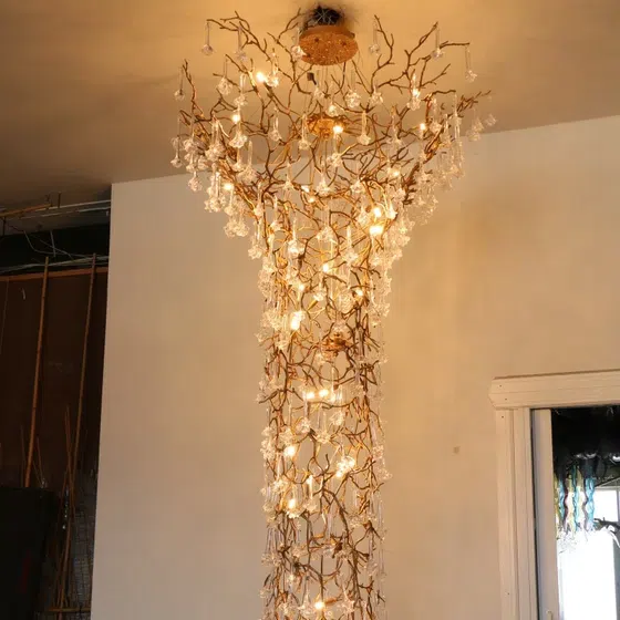 H350cm Large Branch Chandelier Light in Copper and Glass, detail view