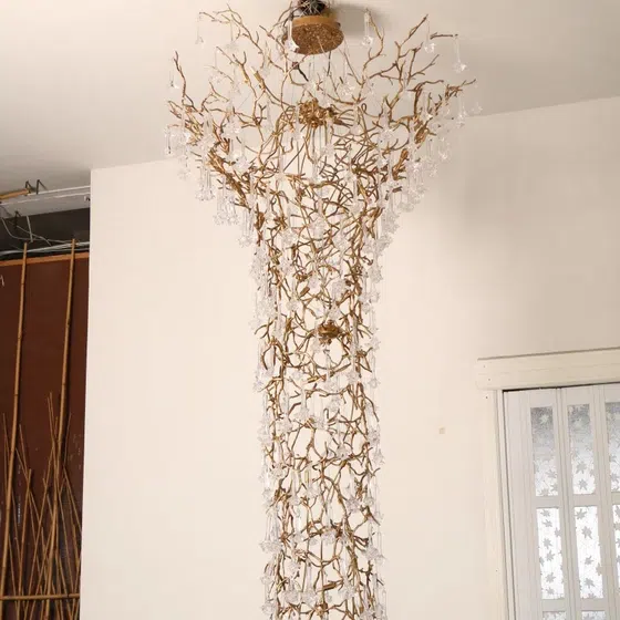 H350cm Large Branch Chandelier Light in Copper and Glass, scale view