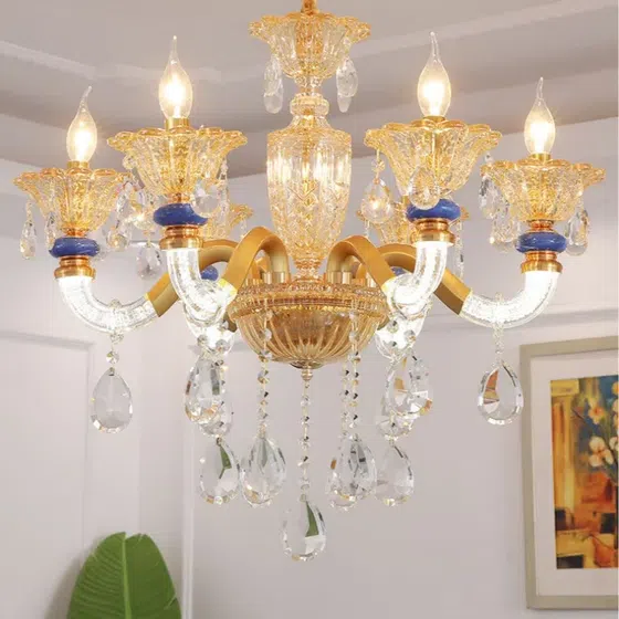 Large Crystal Glass Chandelier in Iron and Crystal and Glass, installed view