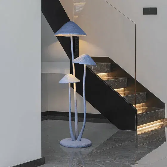 Large Mushroom Sculpture Standing Floor Lamp in Fiberglass, scale view