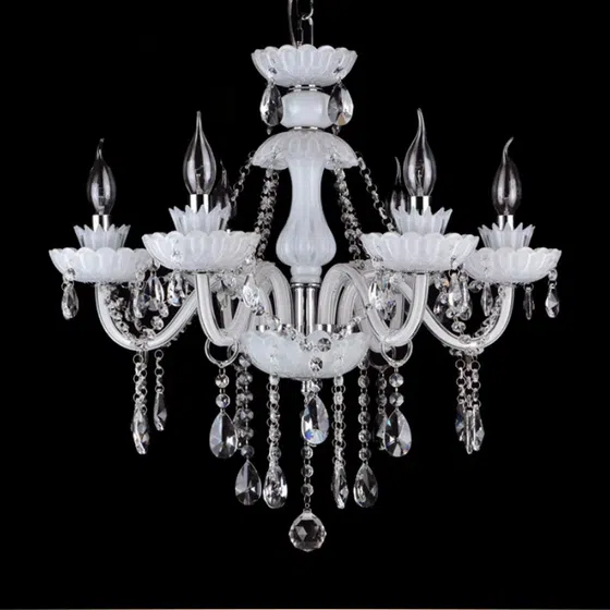 Large White Crystal Candle Chandelier in Iron and Crystal and Glass and Fabric, scale view