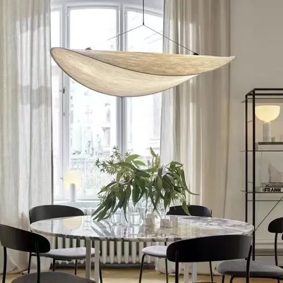 H13CM Leaf Silk Fabric Pendant Light in Iron and Silk, detail view