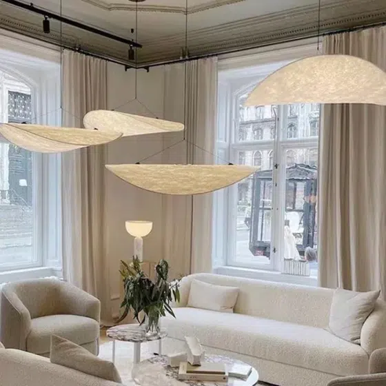 H13CM Leaf Silk Fabric Pendant Light in Iron and Silk, scale view