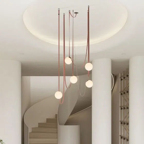 1-7 Heads Leather Glass Ball Metal Pendant Light in Leather and Glass and Metal, detail view