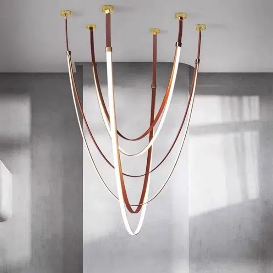Leather Silicone Linear Pendant Light in Leather and Silicone, detail view