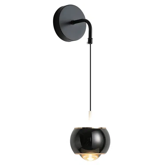 LED Black Ball Lens Wall Lamp in Aluminum and Lens, product photograph