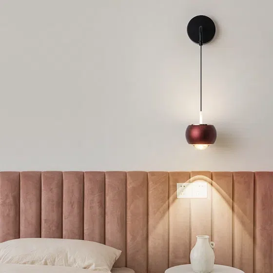 LED Black Ball Lens Wall Lamp in Aluminum and Lens, detail view