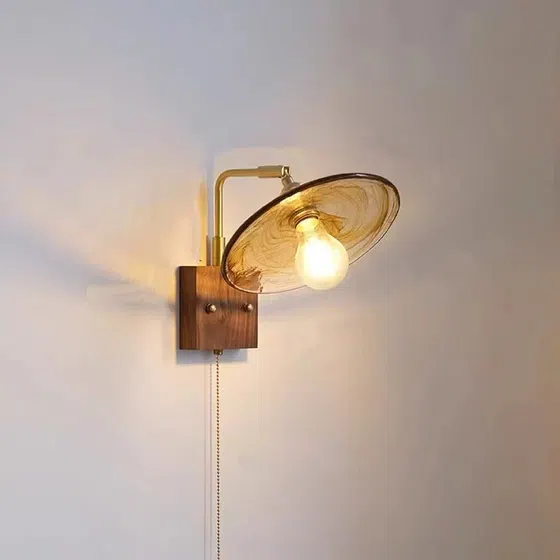 Modern Glass Reading Lamp LED Copper Wood Wall Light in Copper and Wood and Glass, scale view
