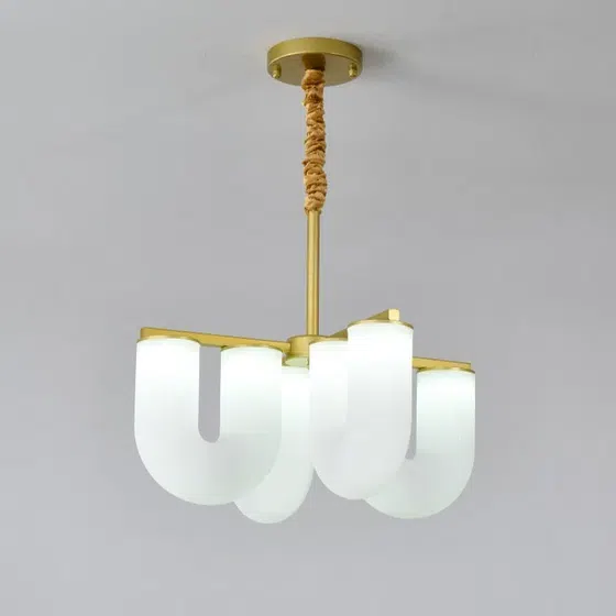 Gold LED U-Shaped Design Pendant Lamp in Hardware and Plastic, detail view