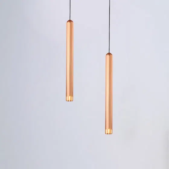 H30CM Linear Tube Rose Gold Gray Pendant Lamp in Aluminum Alloy, installed view