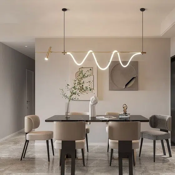 Linear Tube Silicone Pendant Lamp in Silicone and Metal, installed view
