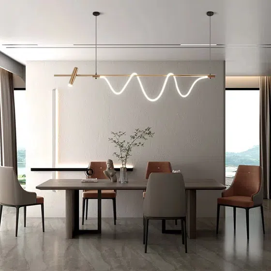 Linear Tube Silicone Pendant Lamp in Silicone and Metal, scale view