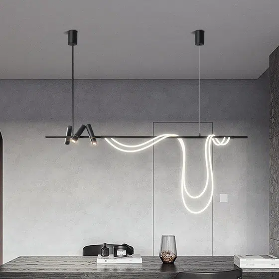Long Strip Light Art Pendant Light in Silicone and Iron, product photograph