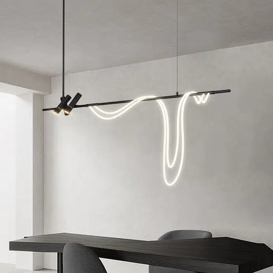 Long Strip Light Art Pendant Light in Silicone and Iron, detail view