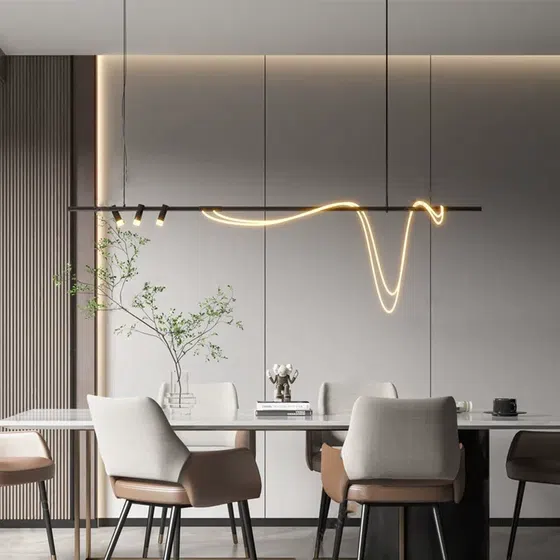 Long Strip Light Art Pendant Light in Silicone and Iron, scale view