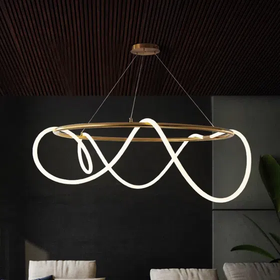 Long Strip Silicone Round Iron Pendant Lamp in Silicone and Metal, installed view