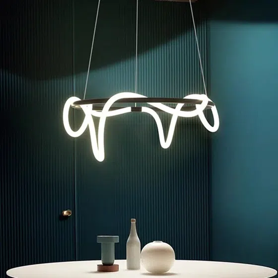 Long Strip Silicone Round Iron Pendant Lamp in Silicone and Metal, scale view