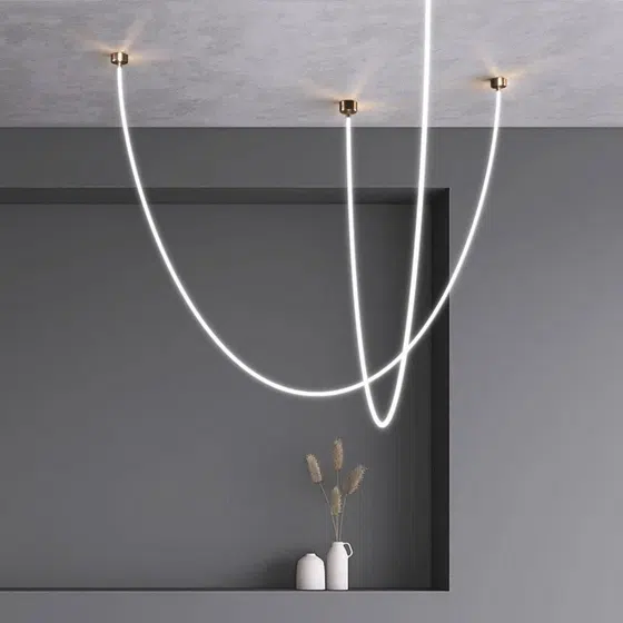Long Strip Linear White Pendant Light in Silicone and Metal, product photograph