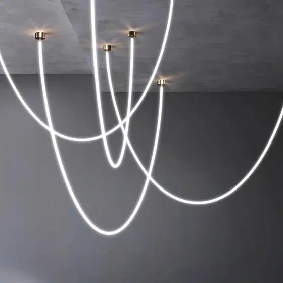 Long Strip Linear White Pendant Light in Silicone and Metal, detail view