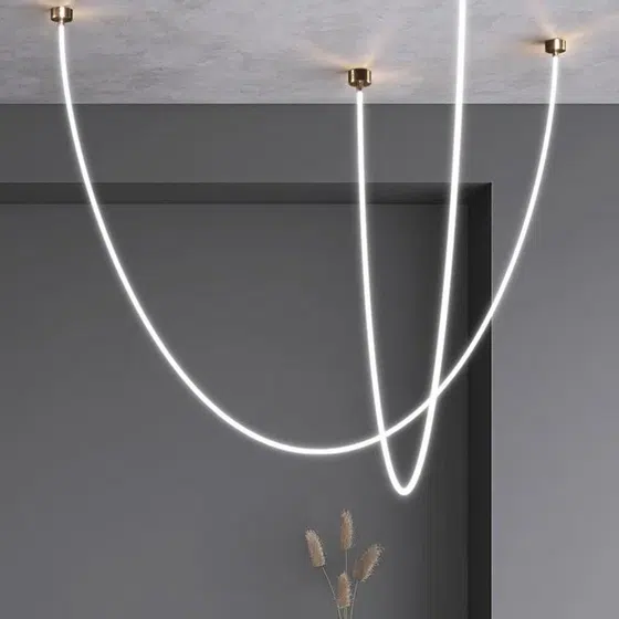 Long Strip Linear White Pendant Light in Silicone and Metal, installed view