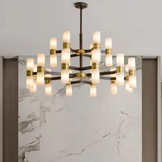 16-36 Heads Luxury Marble Copper Pendant Lamp in Copper and Marble, installed view