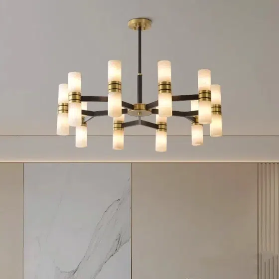 16-36 Heads Luxury Marble Copper Pendant Lamp in Copper and Marble, scale view