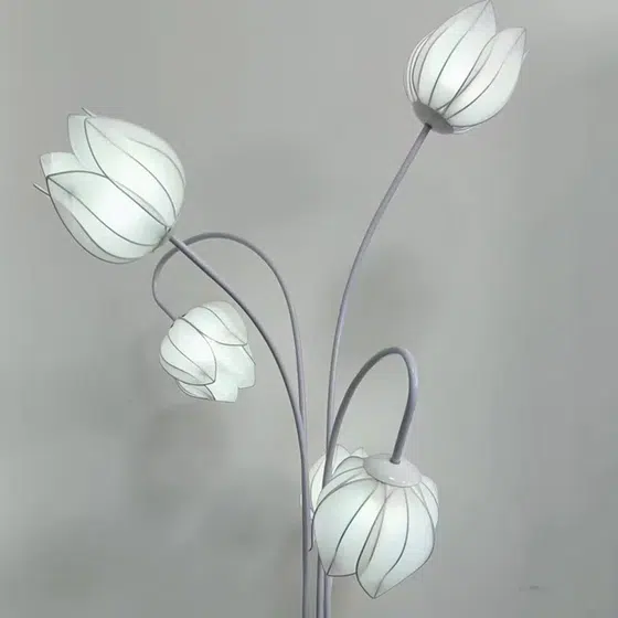 Magnolia Flower LED Floor Lamp in Iron and Fabric, product photograph