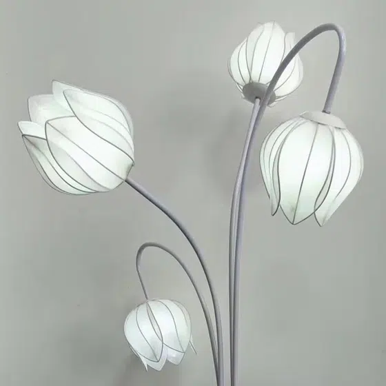Magnolia Flower LED Floor Lamp in Iron and Fabric, detail view