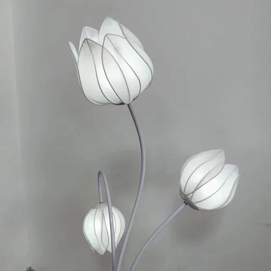 Magnolia Flower LED Floor Lamp in Iron and Fabric, installed view
