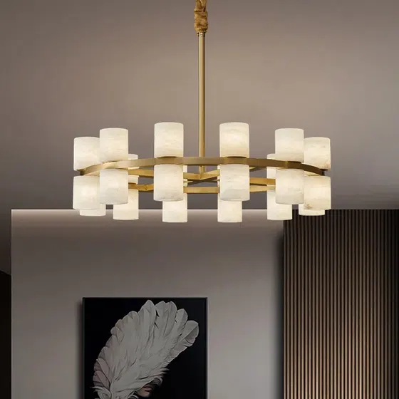20-40 Heads Marble Copper Circle Pendant Lamp in Copper and Marble, detail view