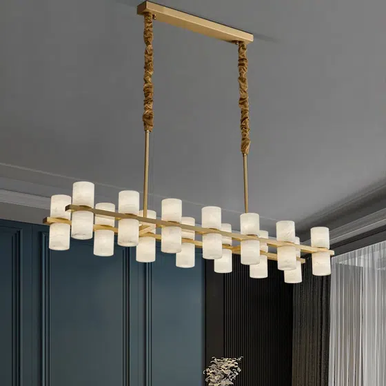20-40 Heads Marble Copper Circle Pendant Lamp in Copper and Marble, installed view