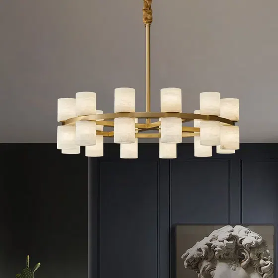 20-40 Heads Marble Copper Circle Pendant Lamp in Copper and Marble, scale view