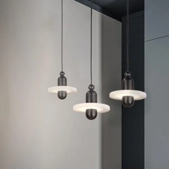 Marble Single Head LED Pendant Lamp in Metal and Marble, detail view