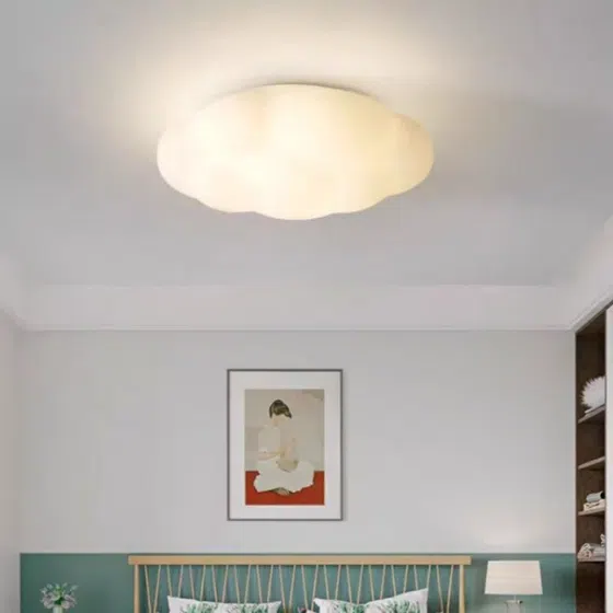 Matt White Cloud Iron Pendant Light in Iron and PE, installed view