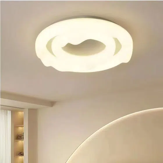 Matt White Iron Round Pendant Light in Iron and PE, installed view