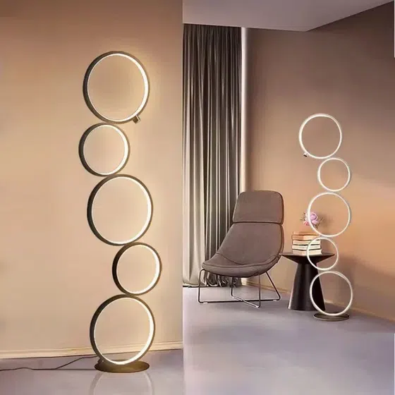 Multi-Ring black white LED Floor light in Iron and Aluminum and Silicone, scale view