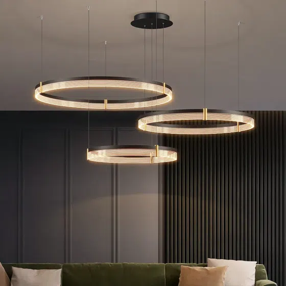 Multi-layer Ring Acrylic Pendant Lamp in Aluminum Spray Paint and Acrylic, product photograph
