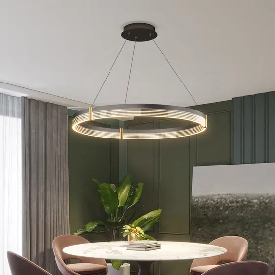 Multi-layer Ring Acrylic Pendant Lamp in Aluminum Spray Paint and Acrylic, installed view