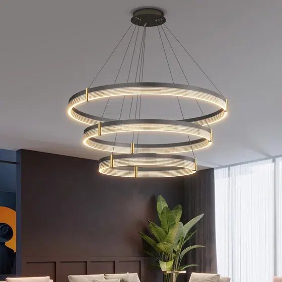 Multi-layer Ring Acrylic Pendant Lamp in Aluminum Spray Paint and Acrylic, scale view