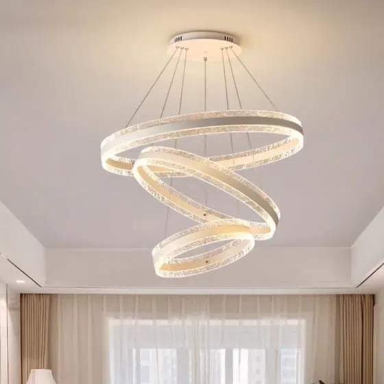 Acrylic Multiple Layers Ring Pendant Lamp in Aluminum Spray Paint and Acrylic, product photograph